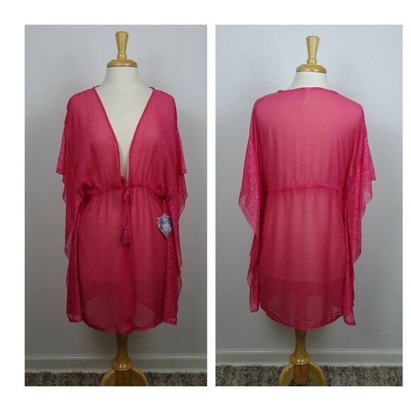 NWT YMI Swimwear Swim Cover-Up Wrap Shawl Topper Lightweight Sheer Lace Pink M - Picture 2 of 12